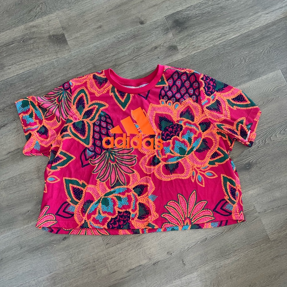 Adidas Floral Tee - Pink and Orange